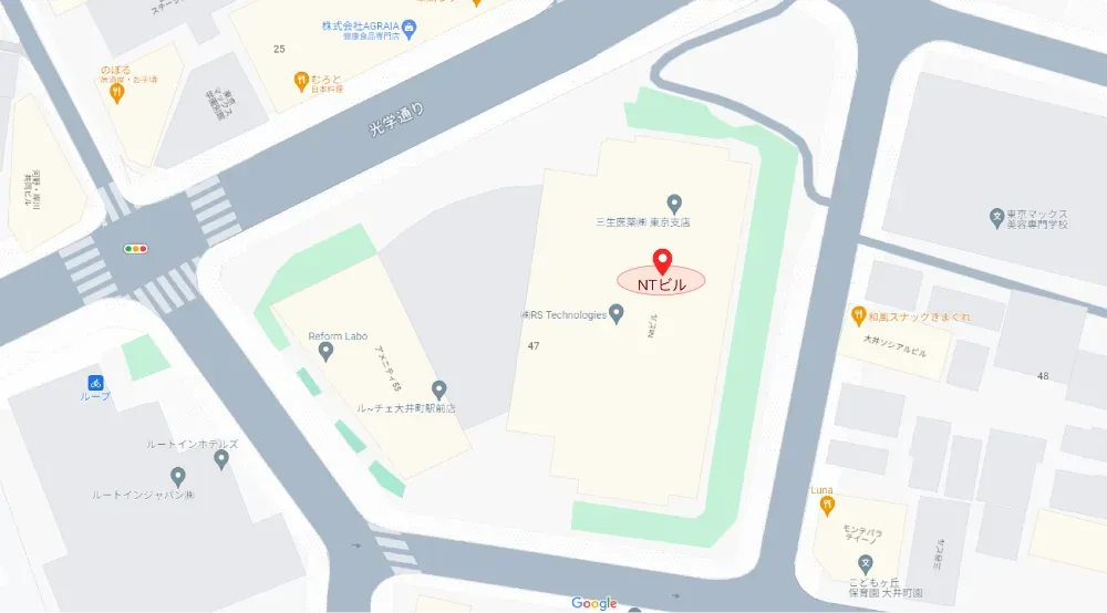 本社所在地の地図（東京都品川区大井1丁目47番1号）